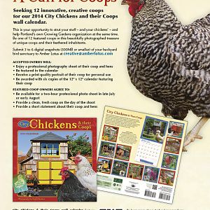 City Chickens and their Coops - 2014 Wall Calendar Call for Coops Submission statement. © 2012 Amber Lotus Publsihing