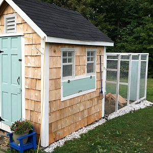 I copied a coop from another person on this website and changed it slightly and enlarged it to fit my needs.  The chickens seem happy!