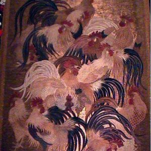 150-200 year old Japanese padded embroidery and string technique tapestry. Measures 5 feet wide, by 9 1/2 feet long.I restored this in 2000.Gold wrapped background threads.