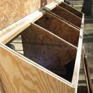 The nest boxes are oversized because I had the room.  The roof is hinged 7/16" OSB with an aluminum skin for weather proofing and reflecting the sun.