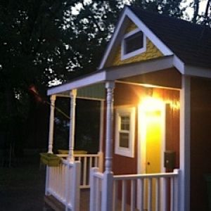 My Cozy Chicken Coop is 8x8 with a 4 foot porch it has a 20x20 ft
Pen  on the back side.