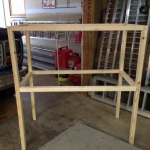 Frame made from ripped 2x4's. Size is approximately 4' W x2 D' x3.5' H.