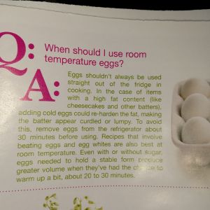 Brookshires celebrate cooking tips.  When should I use room temperature eggs?