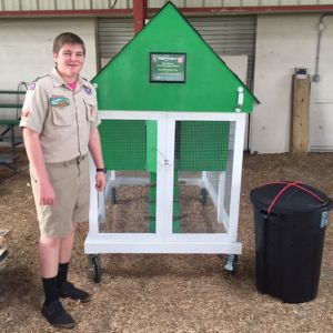 I built a model chicken coop for the 4H as my Eagle Scout Project.
The 4-H offers young people an opportunity to participate in a series of activities designed to improve citizenship, sportsmanship, character, competitive spirit, discipline, responsibility and livestock knowledge, while creating an atmosphere of personal development and awareness of life around us.

As a part of their Livestock Program, the 4-H offers workshop training classes to educate individuals on how to properly raise chickens. With this education, raising chickens will become more visually pleasing, more sanitary, and more secure.

As a result, the 4-H hopes that the public perception of chickens will improve and become more acceptable for many counties. This Eagle project will benefit the 4-H by providing a replicable model that demonstrates how to construct proper housing and a compost bin for sanitary purposes to use in raising chickens.

The coop will also be on display at the Martin County Fair each year.