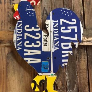 This chicken is made by me using original expired license plates they create a very unique addition to any wall, garden, or chicken coop. They measures 17" by 10". Chicken has  a picture hanger on the back for easy installation. What state would you like? $35.00 plus shipping.