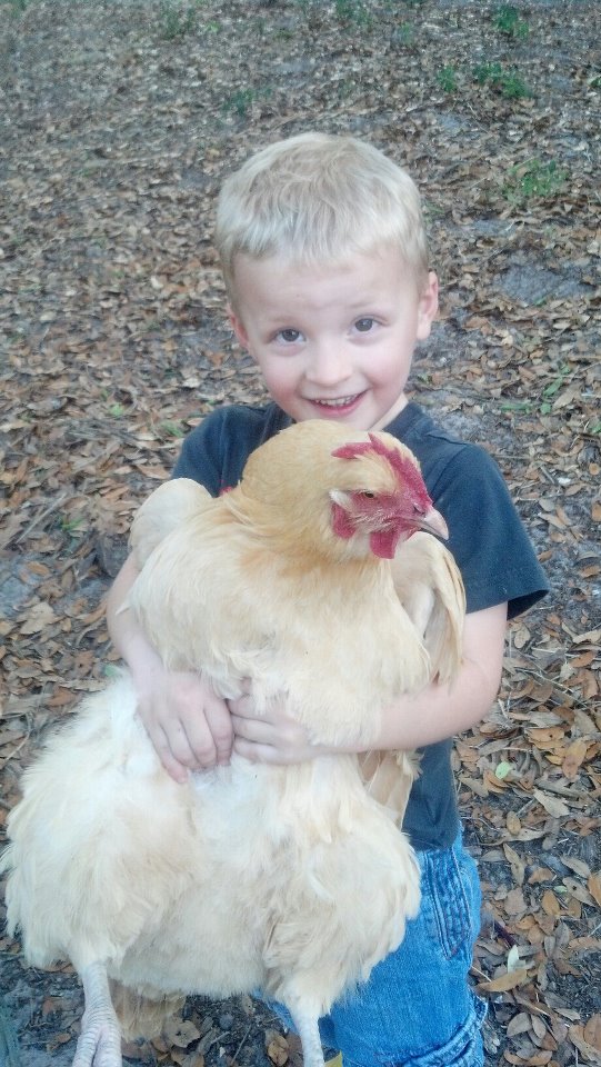 A boy and his chicken.  <3