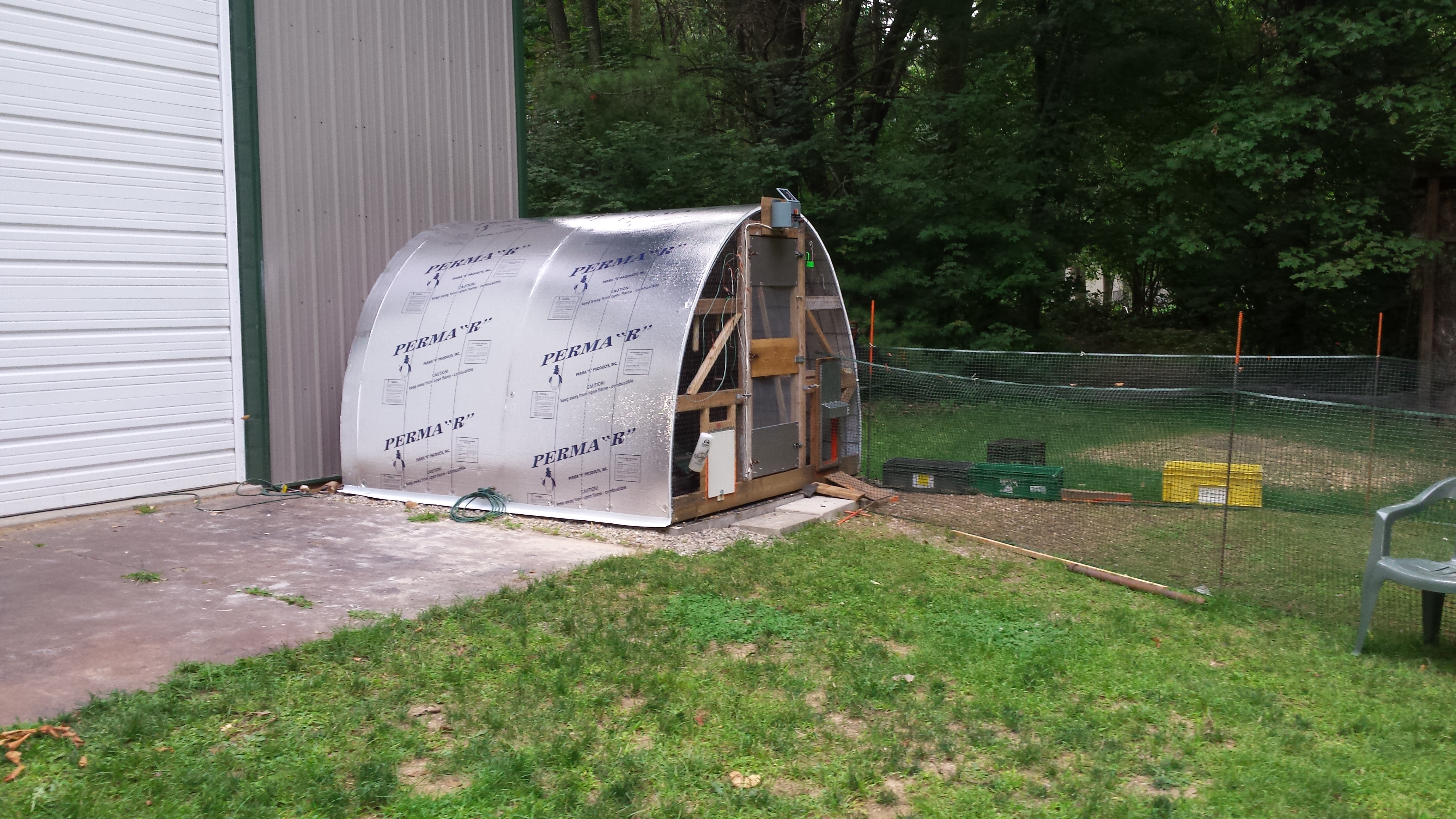 coop with 4 - 4'x8' sheets of eps  foam board installed and taped
