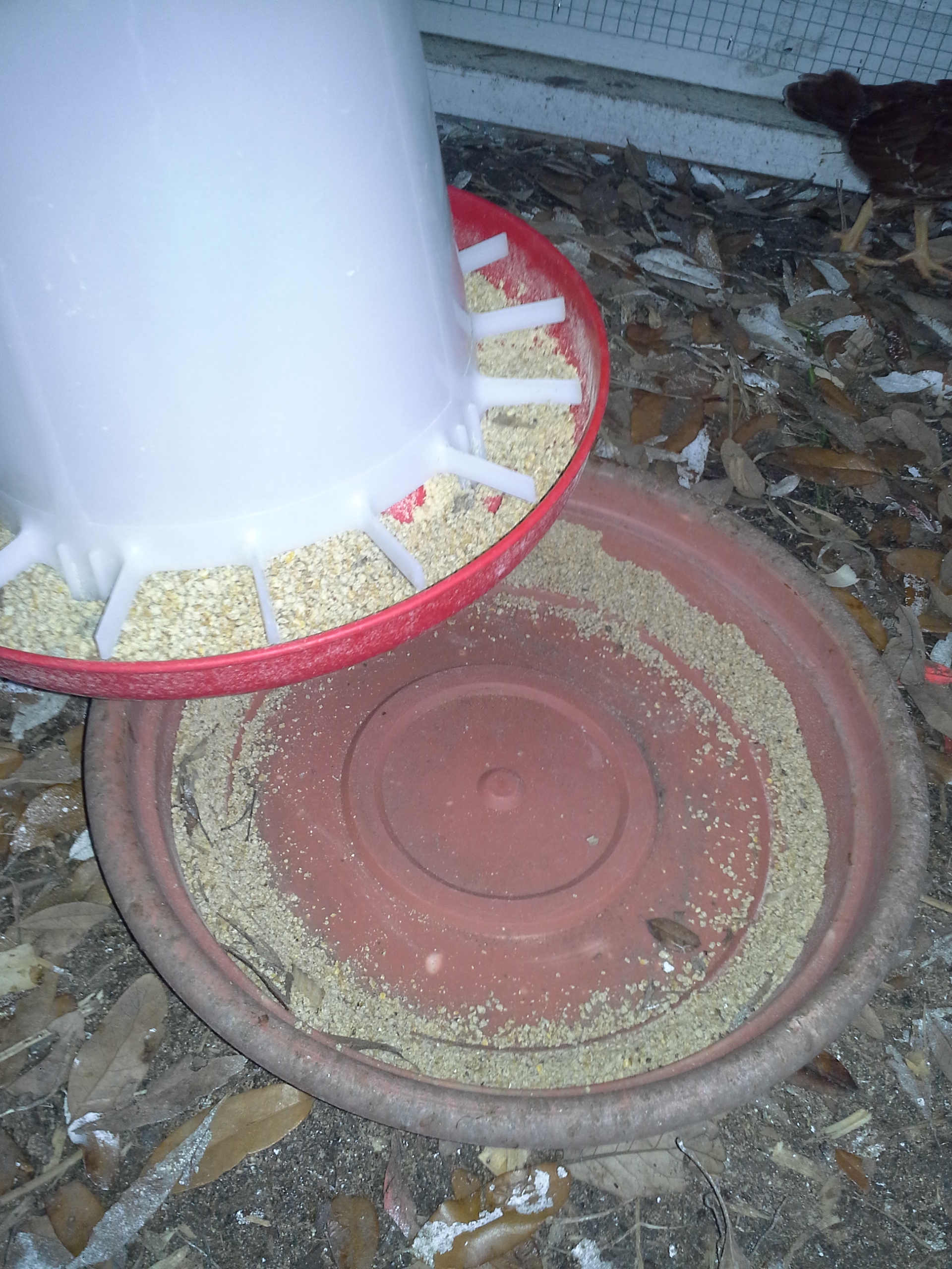 flower pot bottom tray catches all waste...note that there is zero feed on the ground, 7 pound TSC feeder fits this planter, I bought it at walmart years ago so not sure if the same size is still sold there