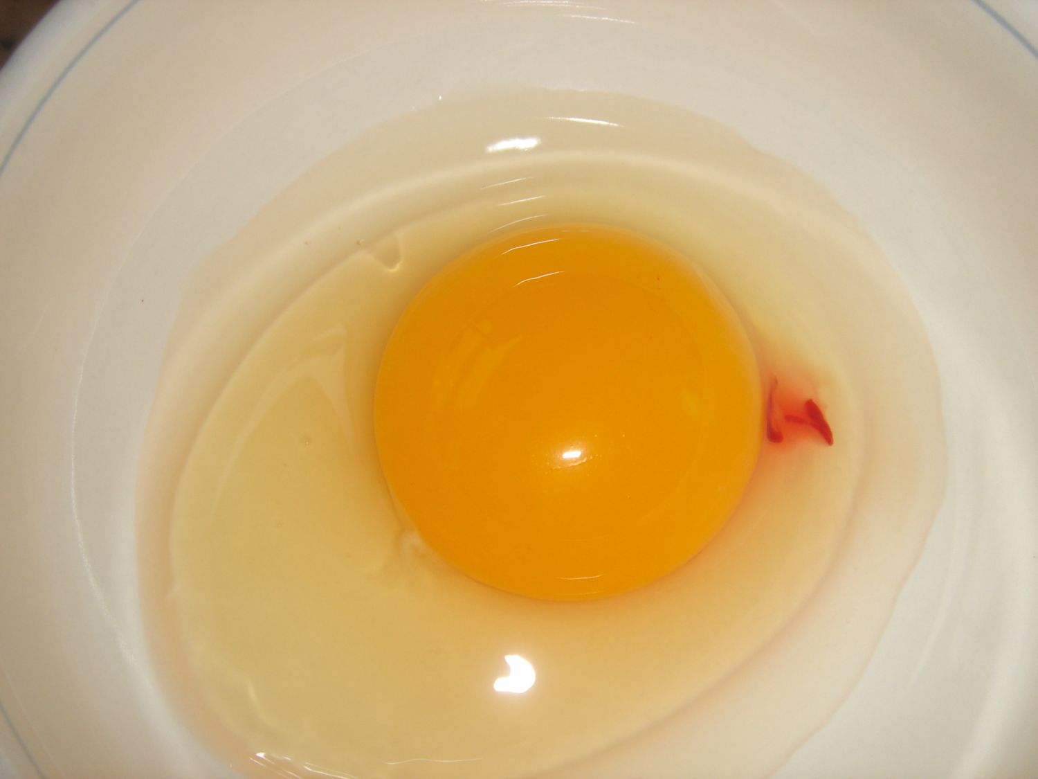 the "white" part of the egg was reddish (looked tinged with blood)