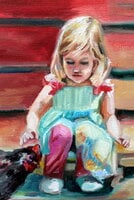 Painting I finished today of my Granddaughter and Chicken (Bossy)