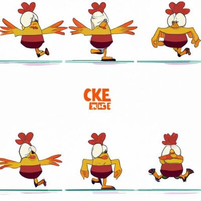 Create four cartoon images of a chicken dancing in the style of Pixar. (3).jpg