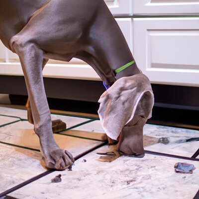 A weimaraner tearing up a kitchen floor (2).jpg