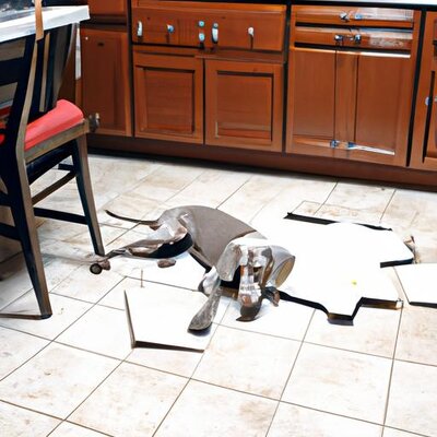 A weimaraner tearing up a kitchen floor (4).jpg
