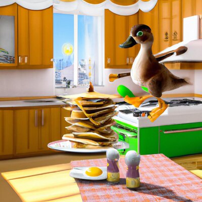 A photo-realistic duck making pancakes in a sunny kitchen (1).jpg