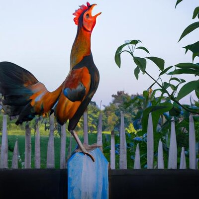 A realistic OEGB rooster crowing on a fence in the morning (1).jpg