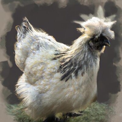 A realistic drawing of a splash Silkie hen in the evening (1).jpg