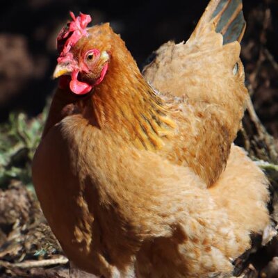 A realistic Buff Orpington hen standing in the sunshine. (1).jpg