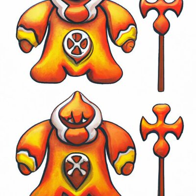 A clay ranger with a more orange base color and a pattern, a tengu, and a cross of a tengu and...jpg