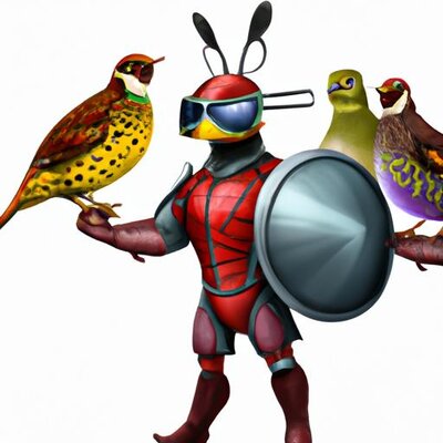Quail wearing the Avengers armor including Iron Man, Hulk, Spider Man, Ant Man, and The Wasp (3).jpg