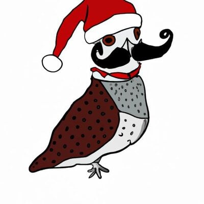 A quail wearing a Christmas hat with a moustache (1).jpg