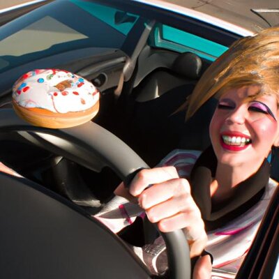 Aid driving a convertible with a donut on her head (1).jpg