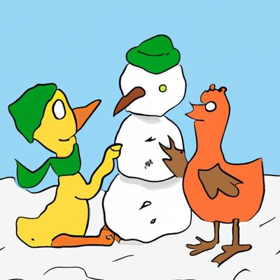 A chicken and a duck building a snowman (1).jpg