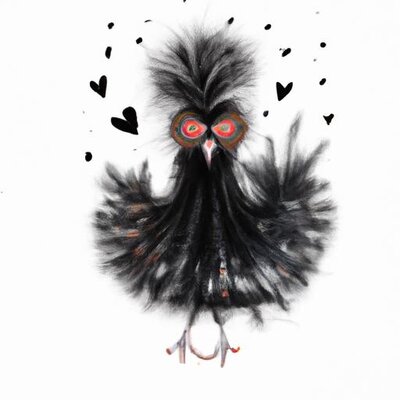 A black showgirl silkie with hearts all around her in watercolor style (1).jpg