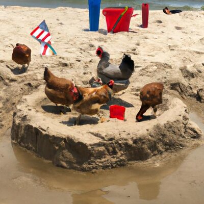 Chickens at a 4th of July beach party having fun in the water and building sand castles (1).jpg