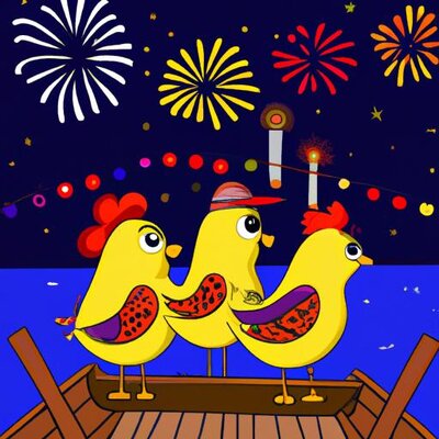 Cartoon style chickens on a boat watching fireworks (1).jpg