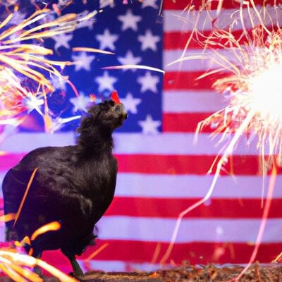 Black Australorps celebrating the 4th of July with fireworks and an American flag (1).jpg