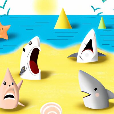 Animals at the beach in the water yelling shark, depicted in Pixar style (1).jpg