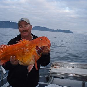 Me with a Yellow Eye Rock fish on Prince William Sound , Alaska