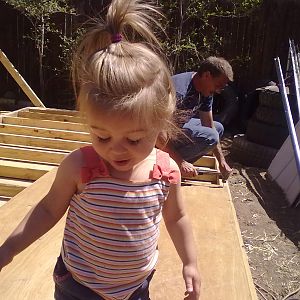 Helping Papa build the new shed