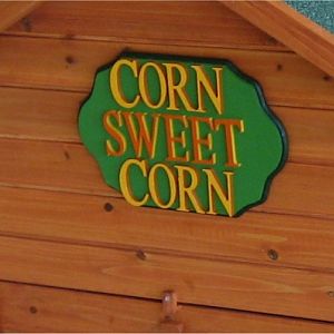 My handmade chicken coop sign! A play on words for home sweet home incorporating their favourite treat, sweet corn.