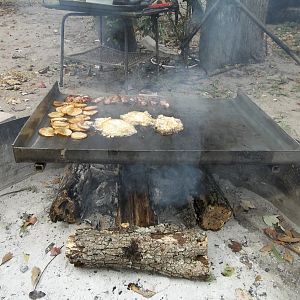 Breakfast cooked outside over the fire ring..Yum!
