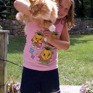 Courtney with "Fred" our 22 pound 18 month old Maine Coon Cat