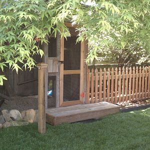 Coop, porch and part of the run... gate coming under the arbor at a later date.