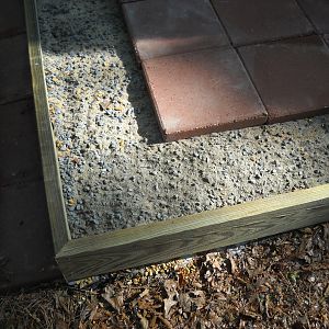 Here is a detail of the foundation.  I had to cut a few of the paving stones to fit.