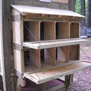 Yes, I realize that 8 nesting boxes is overkill for 4 chickens, but this way as I add to my flock, I do not have to retrofit the chicken coop.