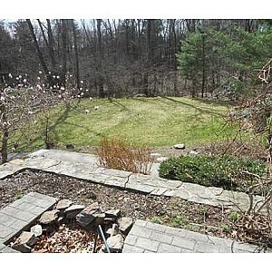 This is the front yard. A good sized space, sloping to the driveway.