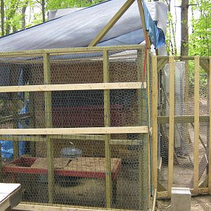 We added another pen to the back of the coop.  Because we have 17 birds now, 9 pullets and 8 hens, they needed more space