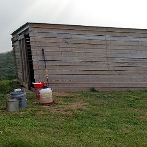 side of my duck coop, I collect rain water when I can. If it gets nasty I wash it out, dump it and start over.
