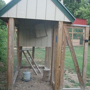 The bantam house.  Also a nursery to one keet, for the time being.  I built the little ladder myself.