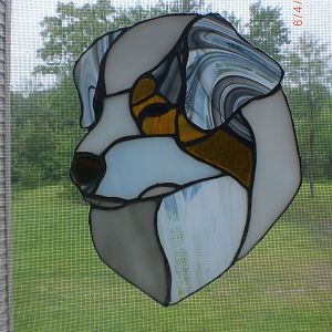 aussie shep in stained glass