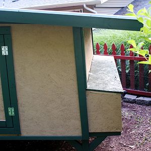 Showing how we access the nests to gather eggs.  Just a quick lift of the hinged lid and we can grab the eggs out.  Our chicks are almost 3 months old so we haven't had any eggs yet.  This is the first time we have ever raised chickens, but we are truly enjoying it!