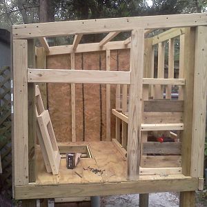 Front view of framed coop