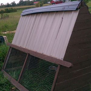 This is what I have my silkies in. This is a coop A-frame built by my friend Bev:]