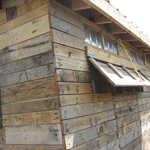 There are 2 glass windows in the shack and 3 shuttered, screened windows.  On the back side we put in metal air vents from Restore so there is always ventalation, even if all windows are closed.  There are lots of cracks due to the pallet planks being uneven, we are filling the cracks with log home chinking.