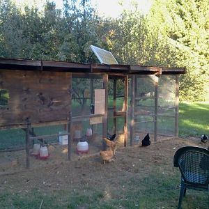 View of the coop with new 100 watt solar panel installed.