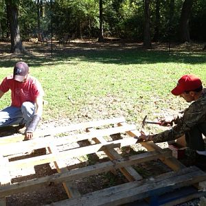 we had to cut some of the wood to make our walls match and to give it the slant for water runoff